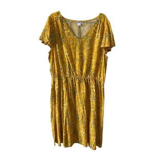 Old Navy Dress L Womens Yellow Floral Rayon Pullover Casual Flutter Slv Boho